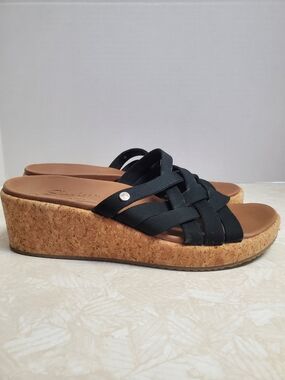 Skechers Black Cork Wedge Slide Sandals